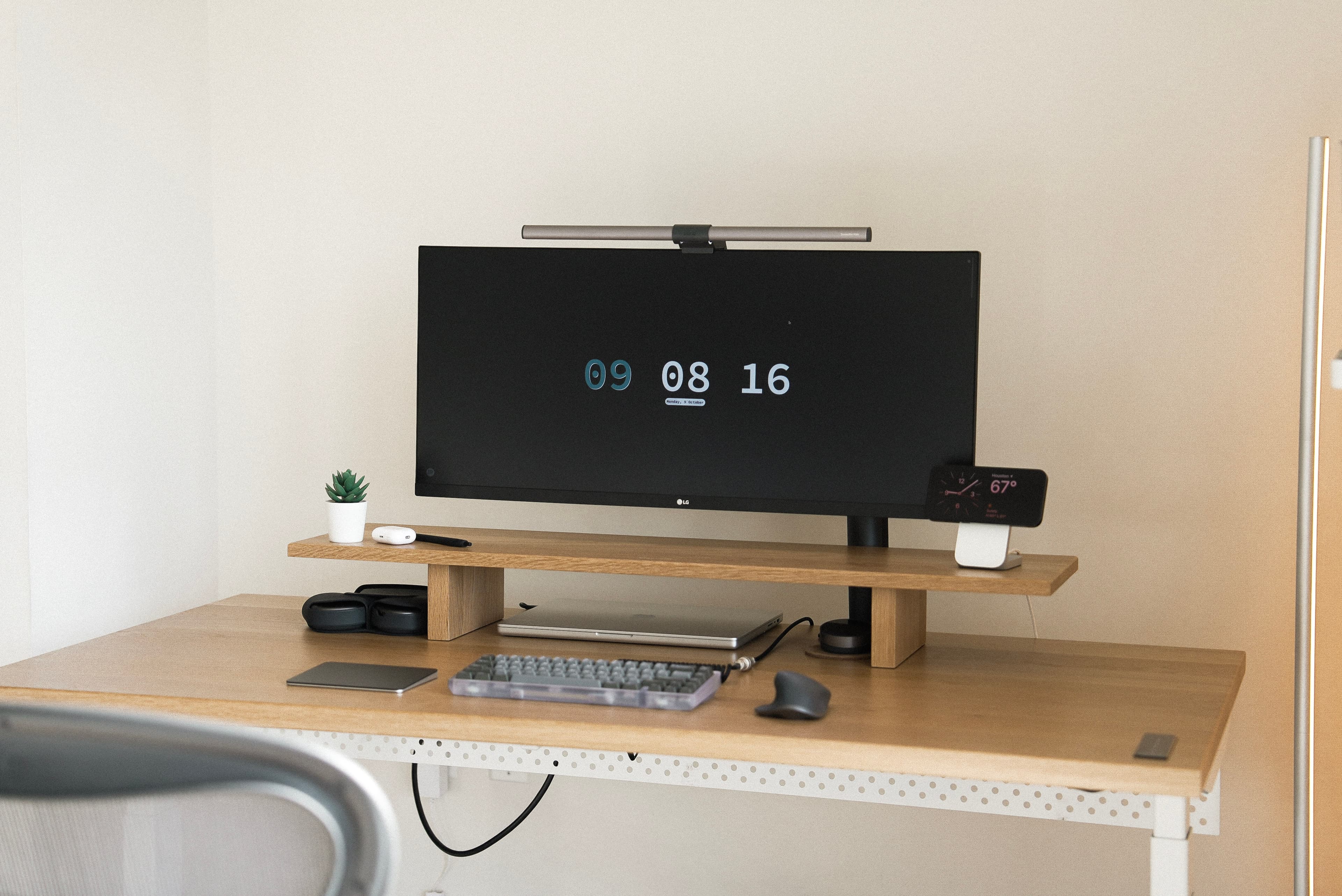 Desk shelf and white oak surface