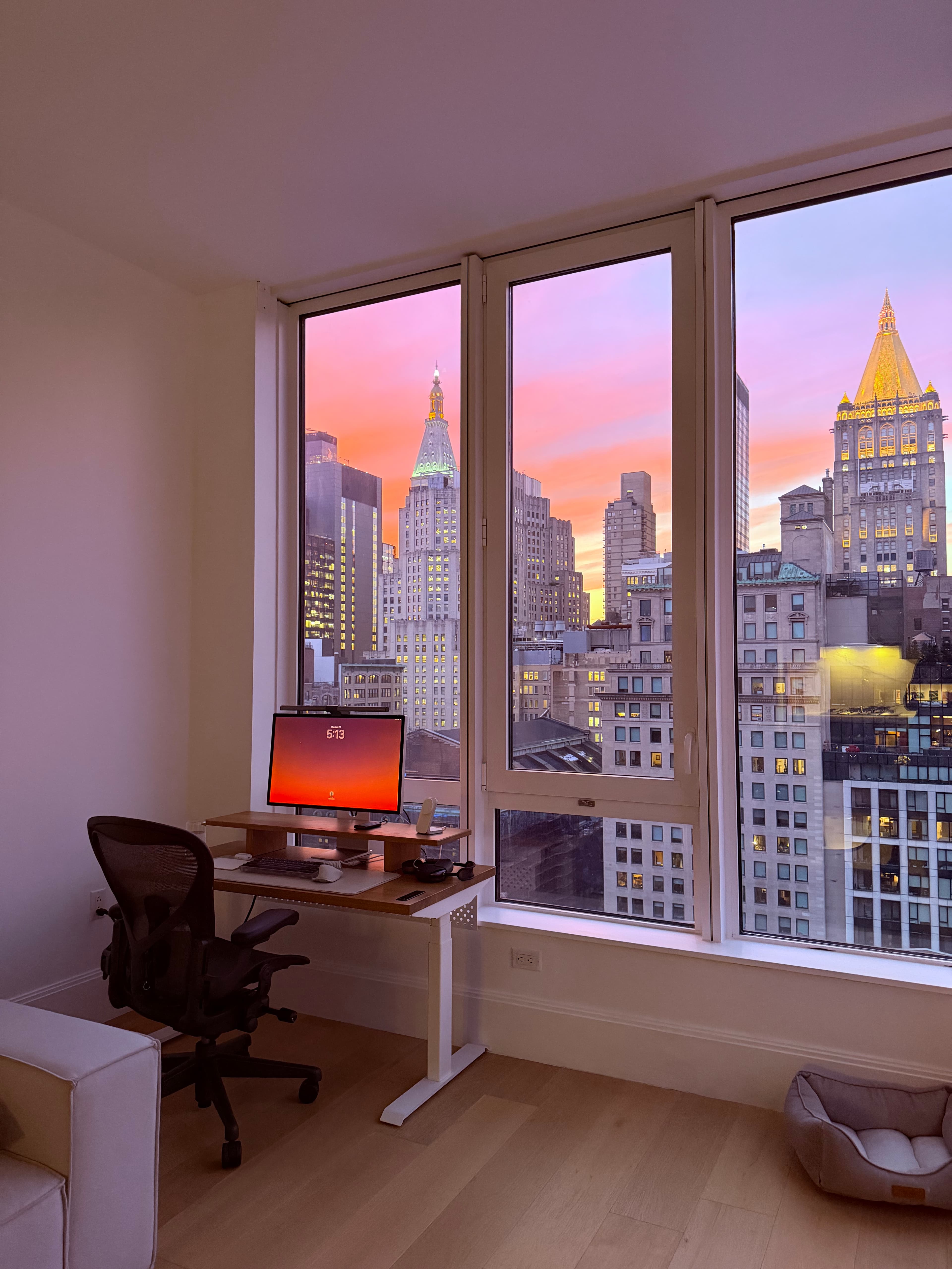 Desk setup at sunset