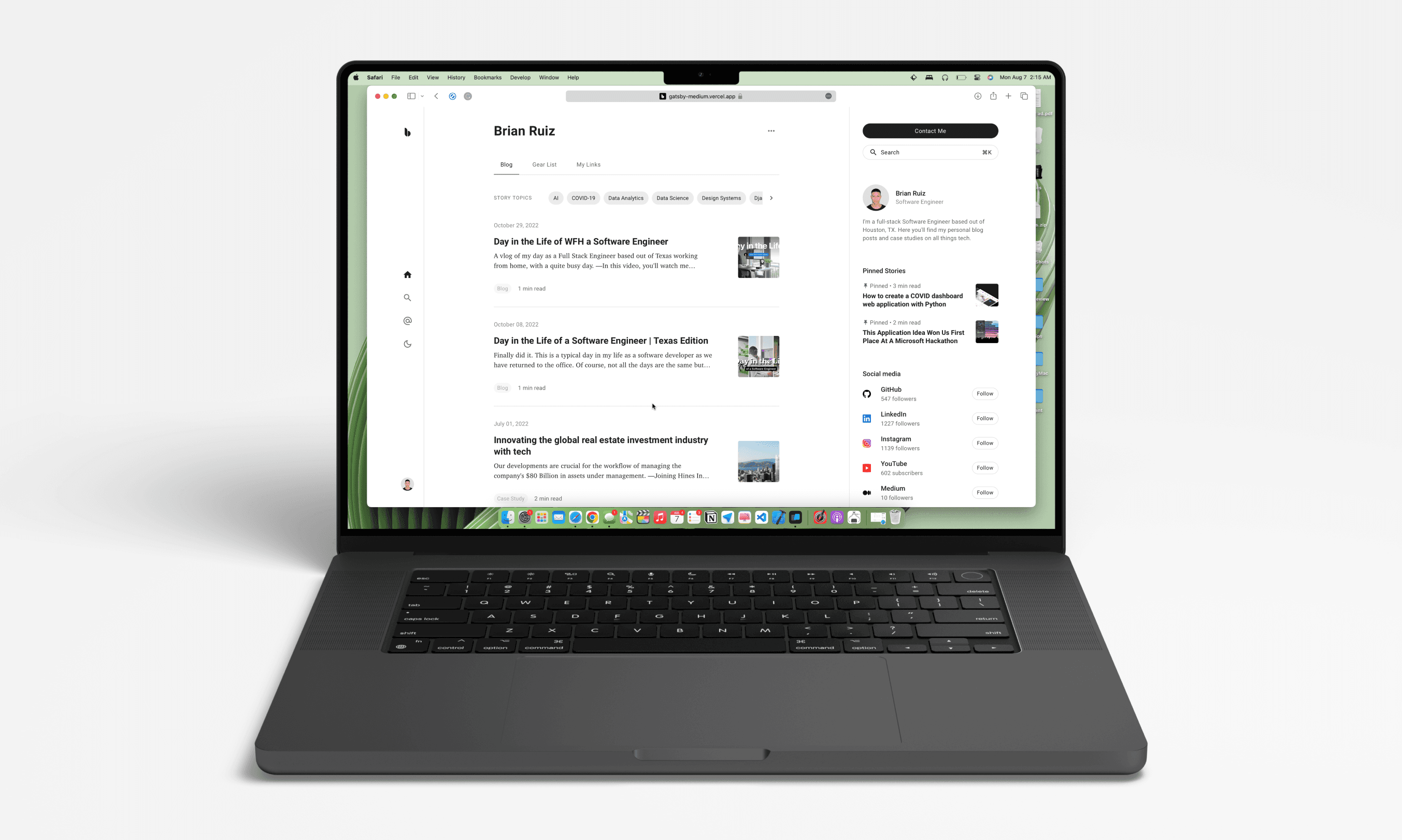 Gatsby Medium blog starter in light mode on a desktop display