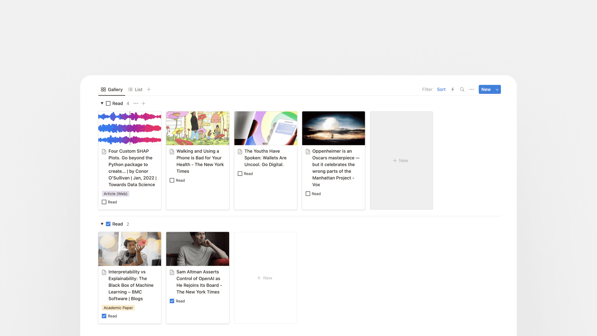 Reading list Notion template